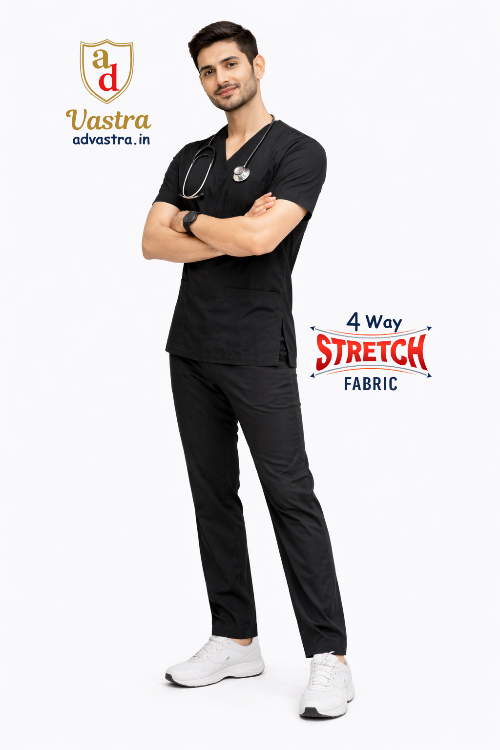 Elite Flex 4-way stretch Men’s Scrubs - Black