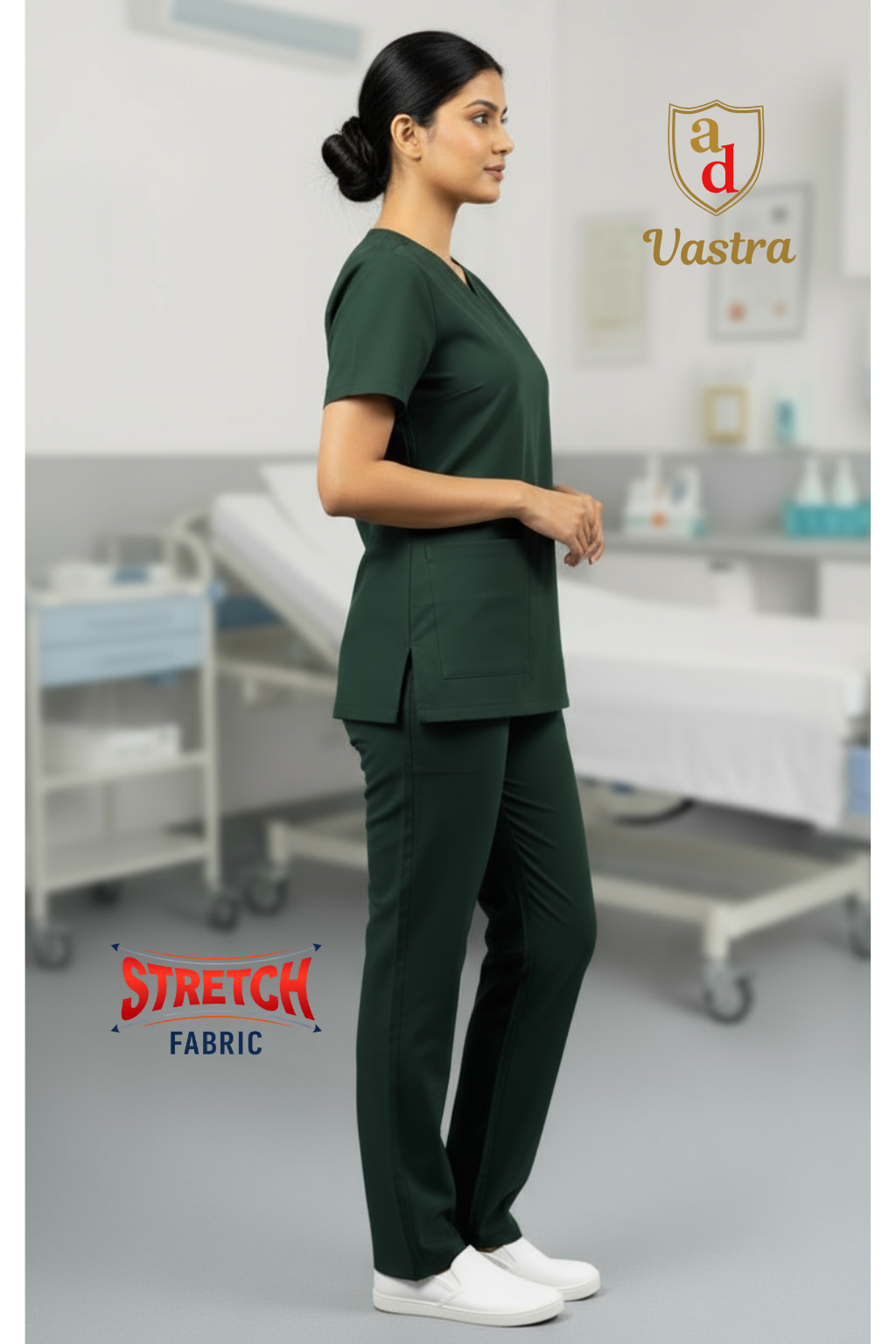 Flex V-Neck Scrub – Women’s, Dark Green (Stretchable)