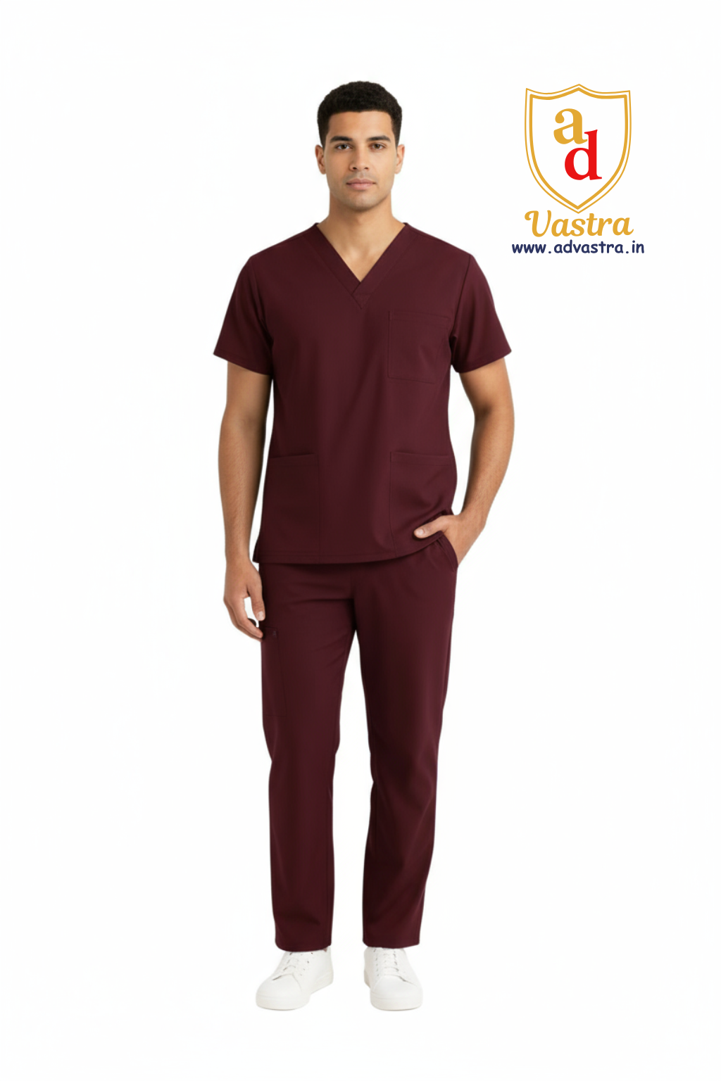 Classic V-Neck Scrub – Men’s, Maroon