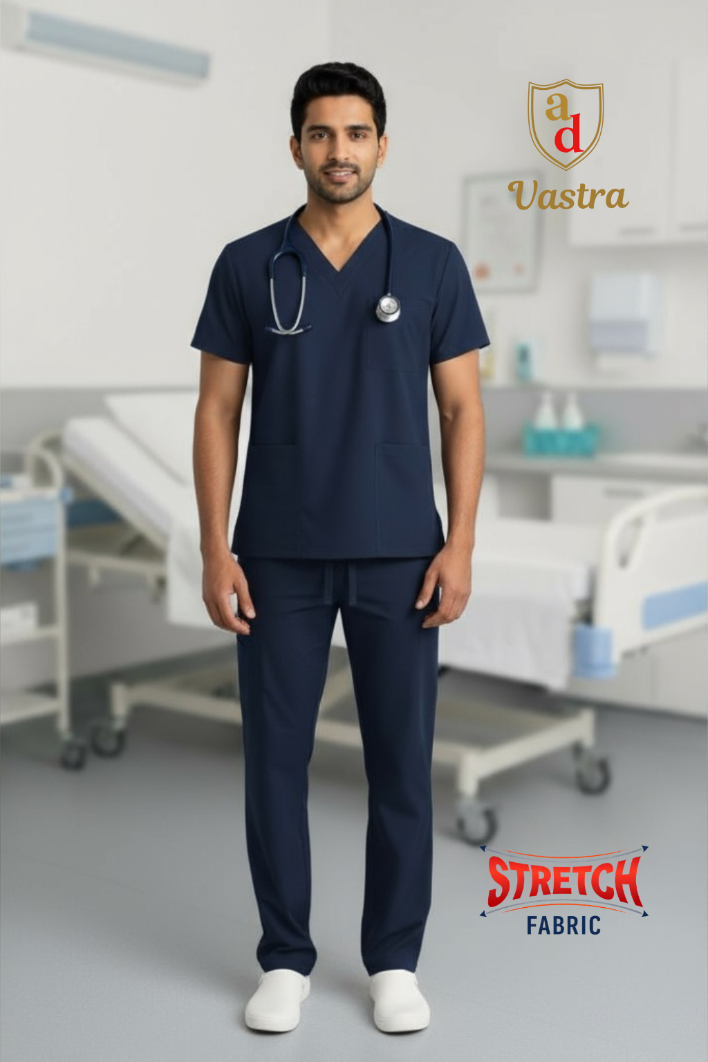 Flex V-Neck Scrub – Men’s, Navy blue (Stretchable)