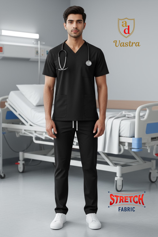 Flex V-Neck Scrub – Men’s, Black (Stretchable)