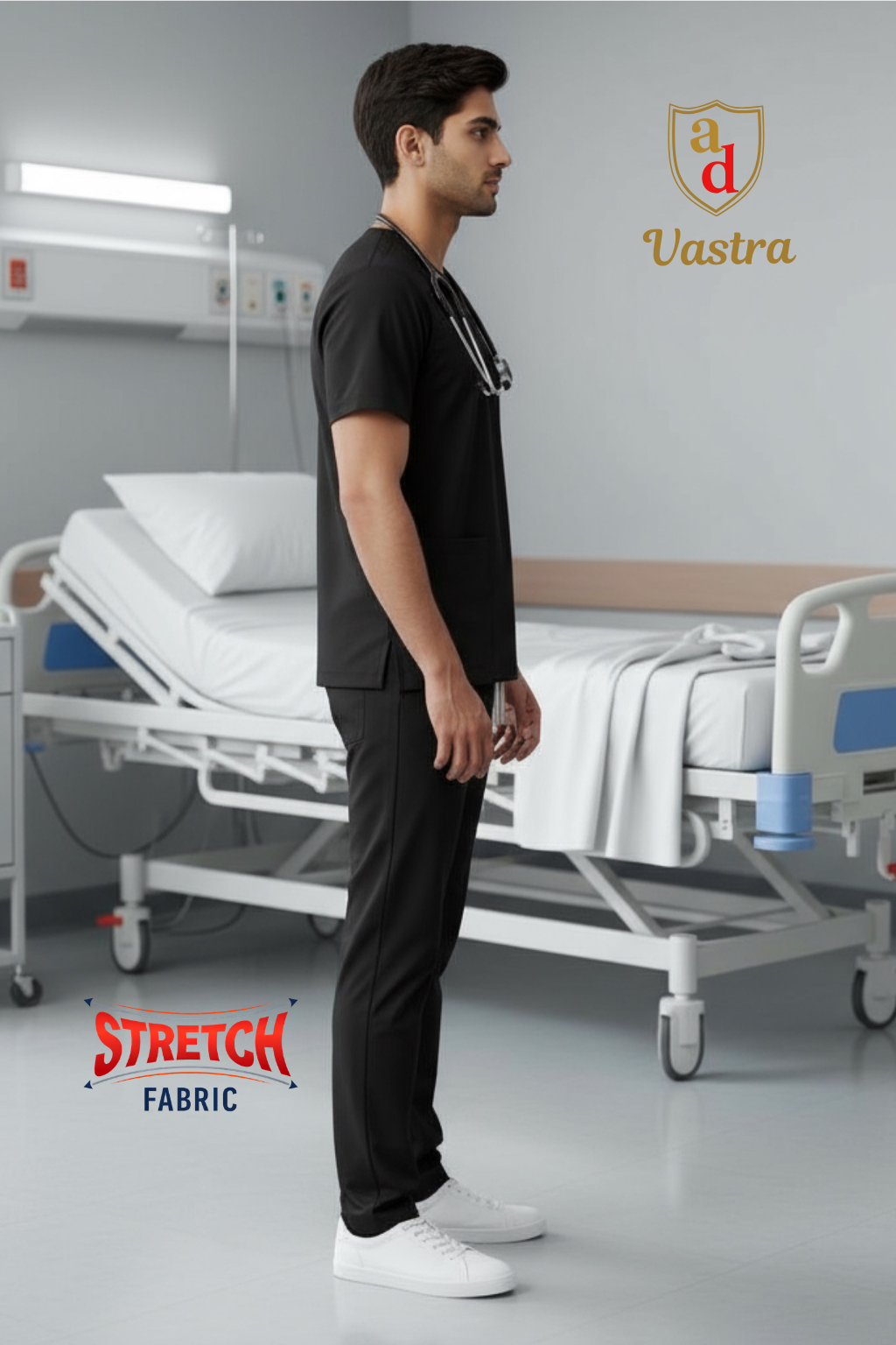Flex V-Neck Scrub – Men’s, Black (Stretchable)