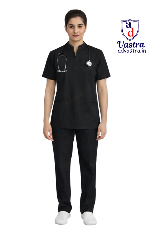 Mandarin Collar  Women’s Scrubs - Black