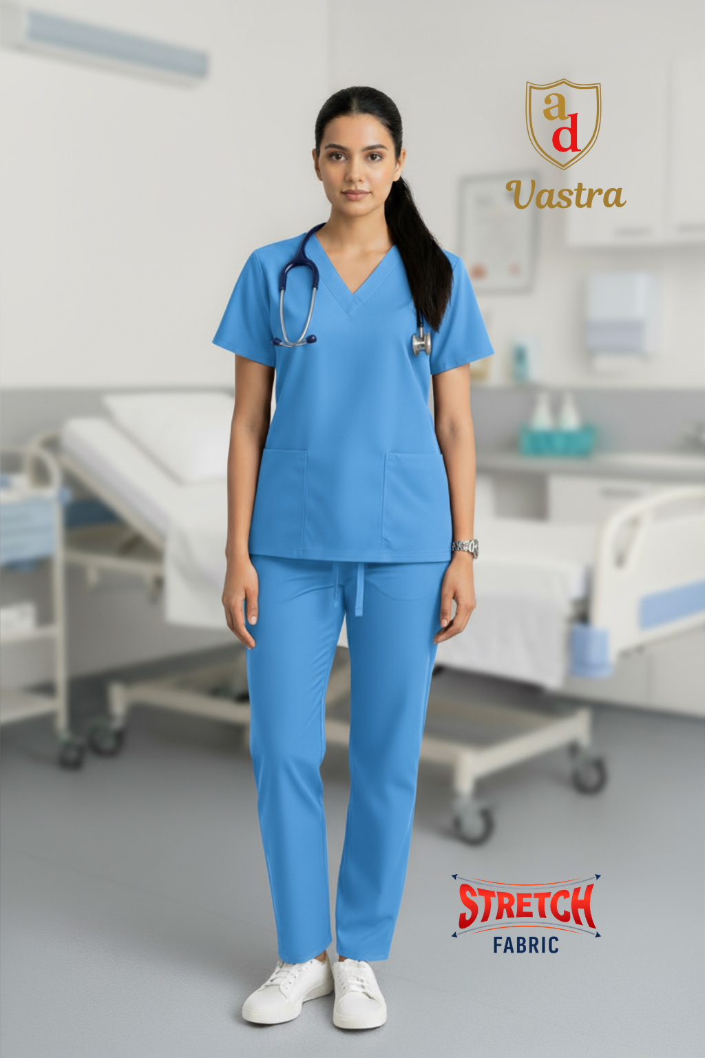 Flex V-Neck Scrub – Women’s, Sky Blue (Stretchable)