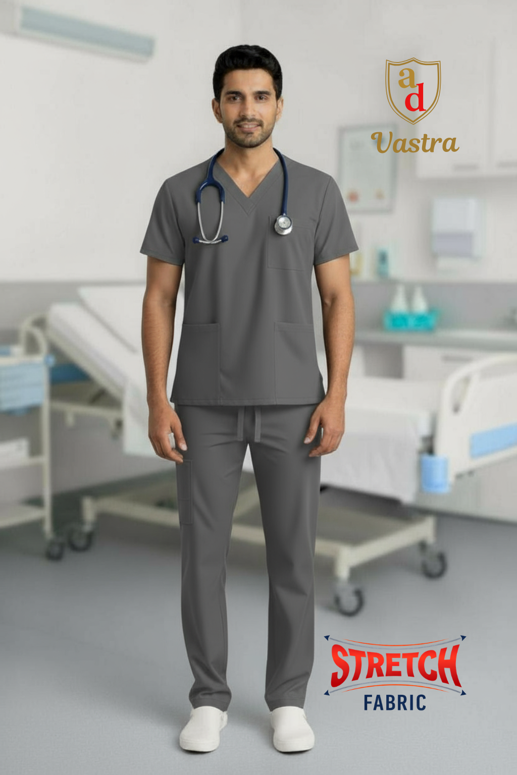 Flex V-Neck Scrub – Men’s, Grey (Stretchable)