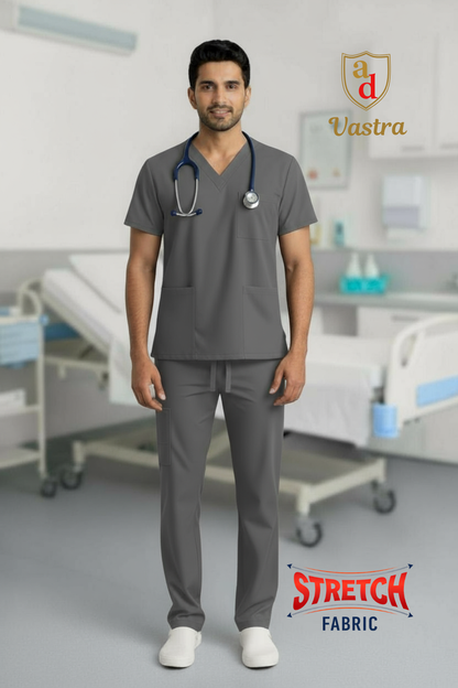 Flex V-Neck Scrub – Men’s, Grey (Stretchable)