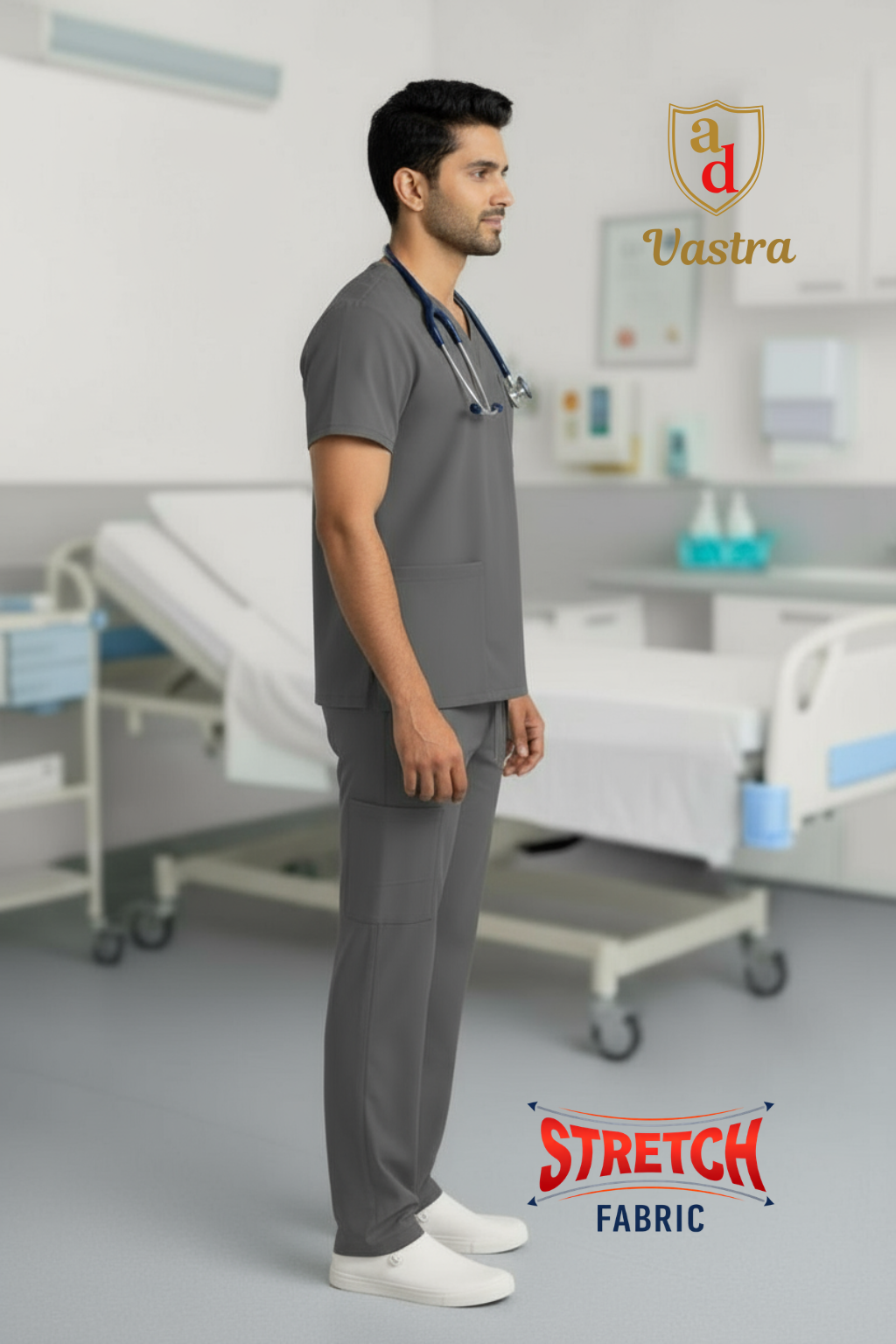 Flex V-Neck Scrub – Men’s, Grey (Stretchable)