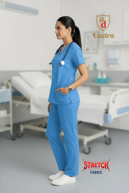 Flex V-Neck Scrub – Women’s, Sky Blue (Stretchable)