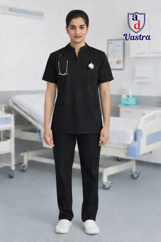 Mandarin Collar  Women’s Scrubs - Black