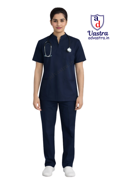Mandarin Collar  Women’s Scrubs - Blue