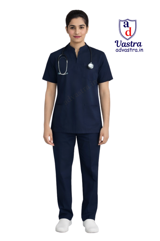 Mandarin Collar  Women’s Scrubs - Blue