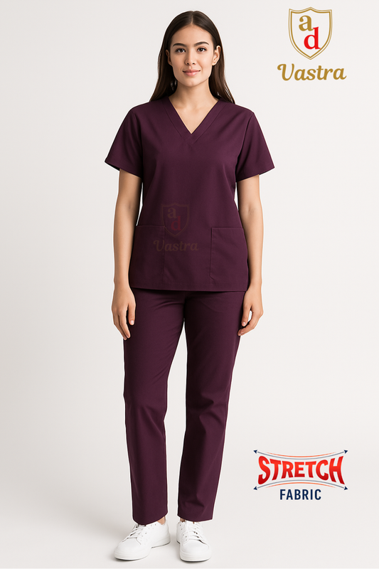 Flex V-Neck Scrub – Women’s, wine (Stretchable)
