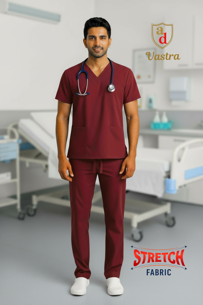 Flex V-Neck Scrub – Men’s, Maroon (Stretchable)