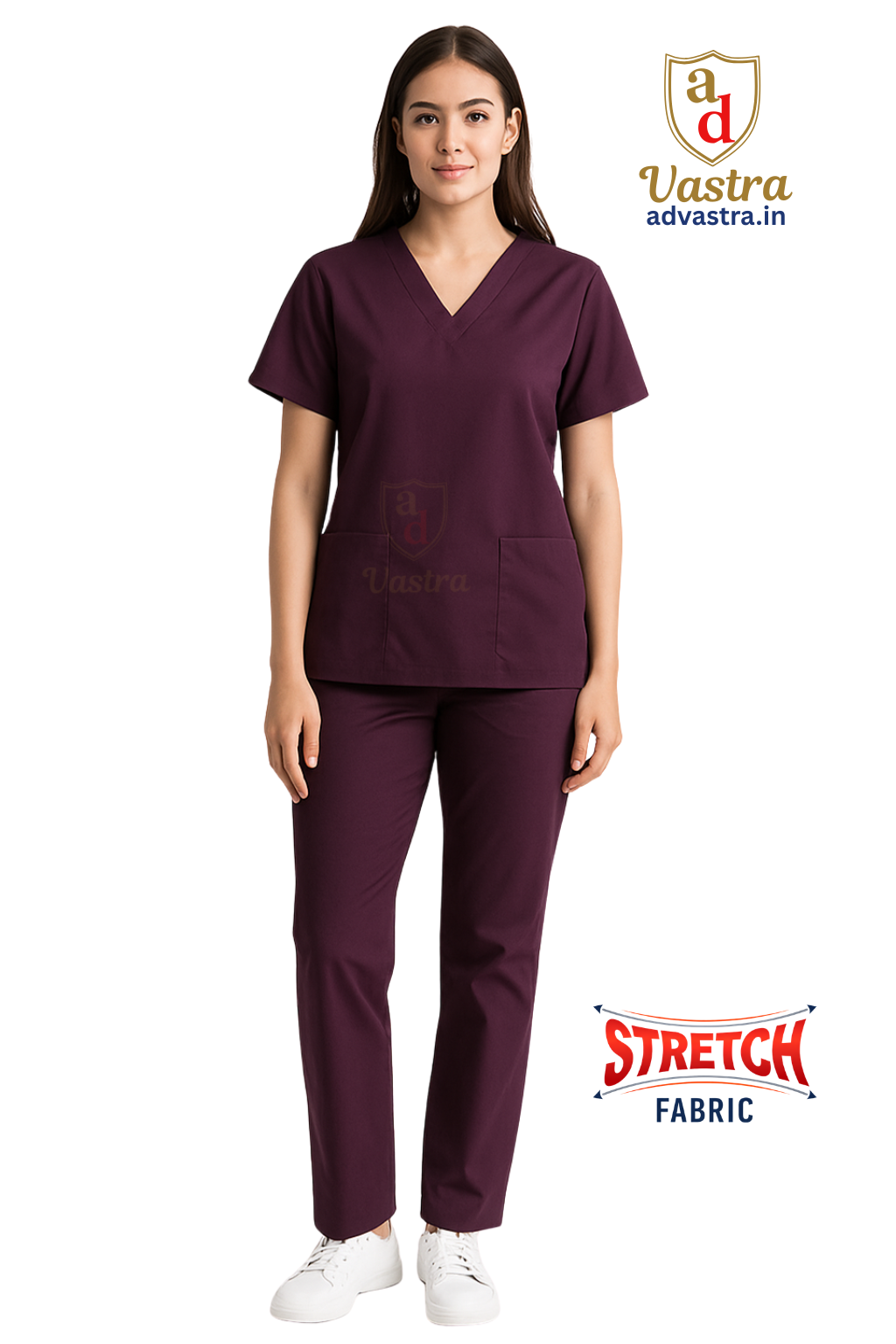 Flex V-Neck Scrub – Women’s, wine (Stretchable)