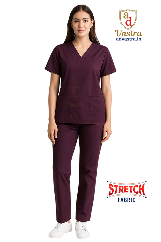 Flex V-Neck Scrub – Women’s, wine (Stretchable)