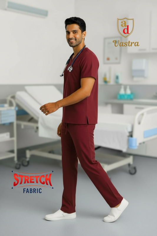Flex V-Neck Scrub – Men’s, Maroon (Stretchable)