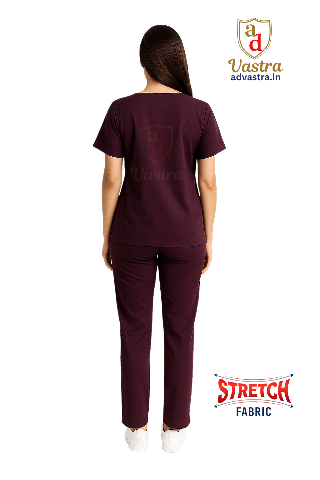 Flex V-Neck Scrub – Women’s, wine (Stretchable)