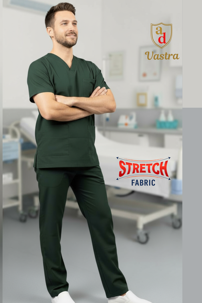 Flex V-Neck Scrub – Men’s, Dark Green (Stretchable)