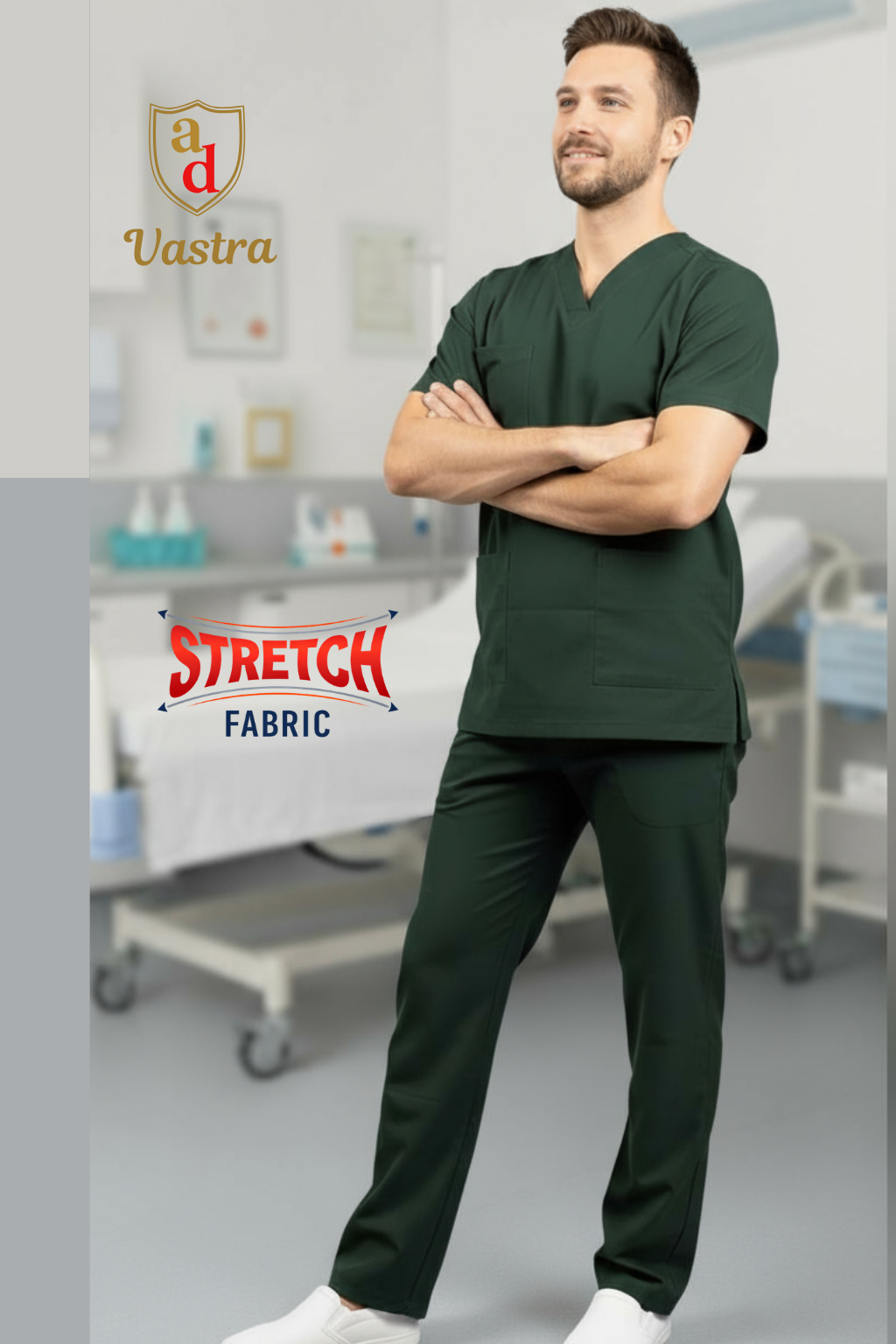Flex V-Neck Scrub – Men’s, Dark Green (Stretchable)