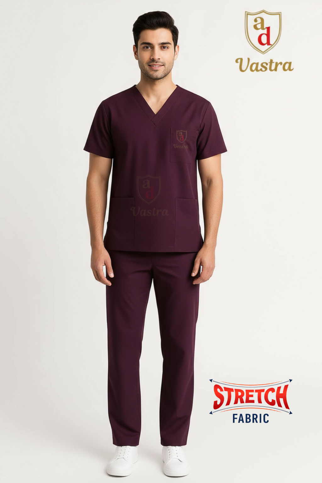 Flex V-Neck Scrub – Men’s, Wine (Stretchable)