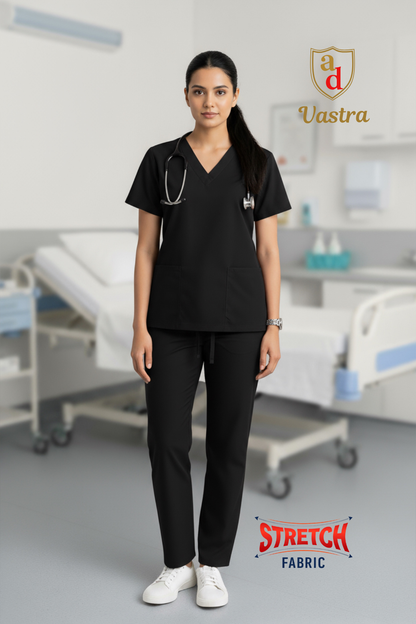 Flex V-Neck Scrub – Women’s, Black (Stretchable)