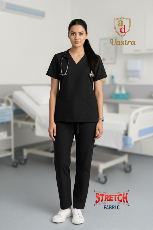 Flex V-Neck Scrub – Women’s, Black (Stretchable)