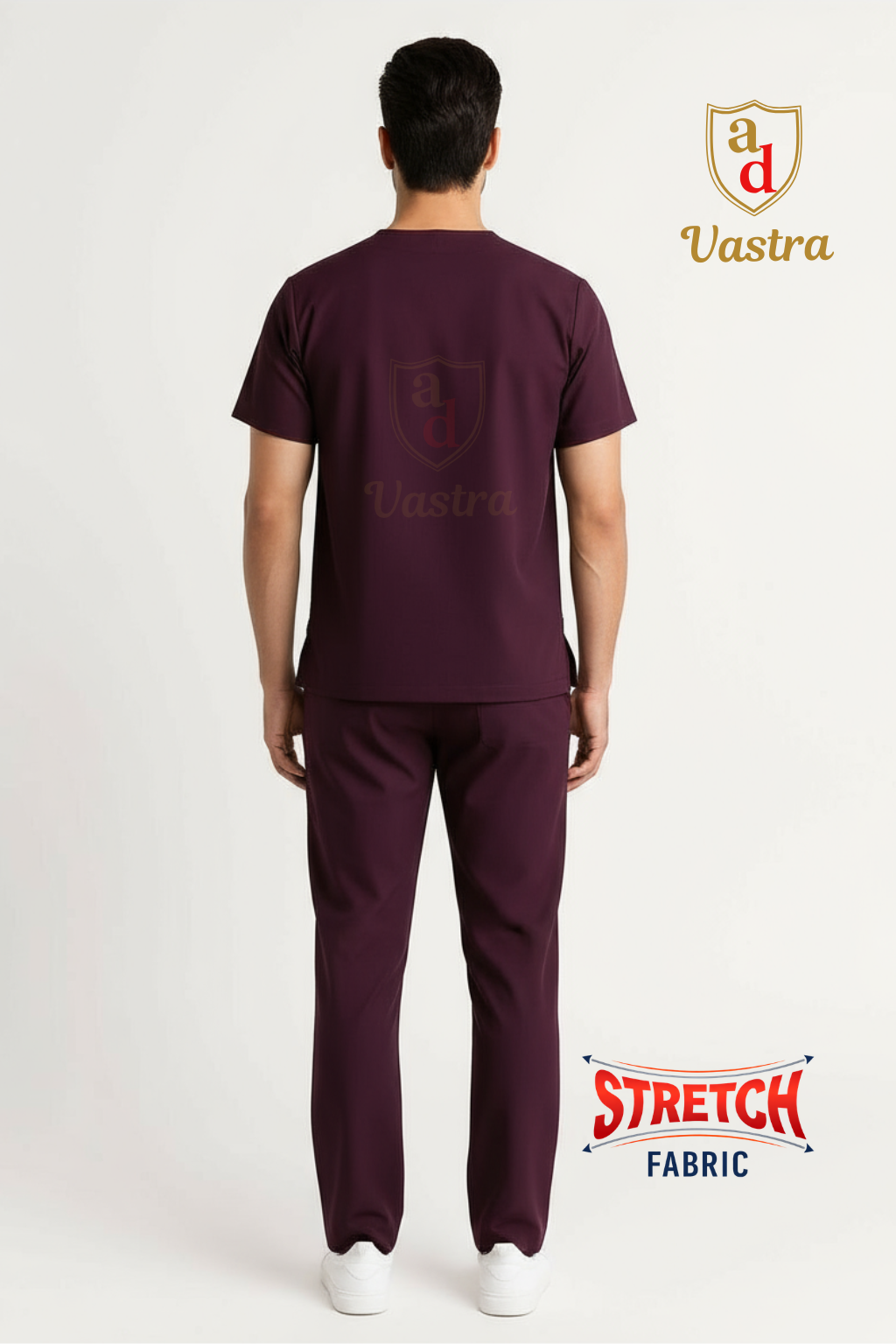 Flex V-Neck Scrub – Men’s, Wine (Stretchable)