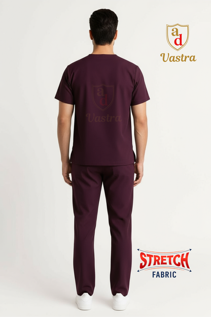 Flex V-Neck Scrub – Men’s, Wine (Stretchable)