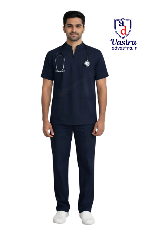 Mandarin Collar  Men’s Scrubs - Blue