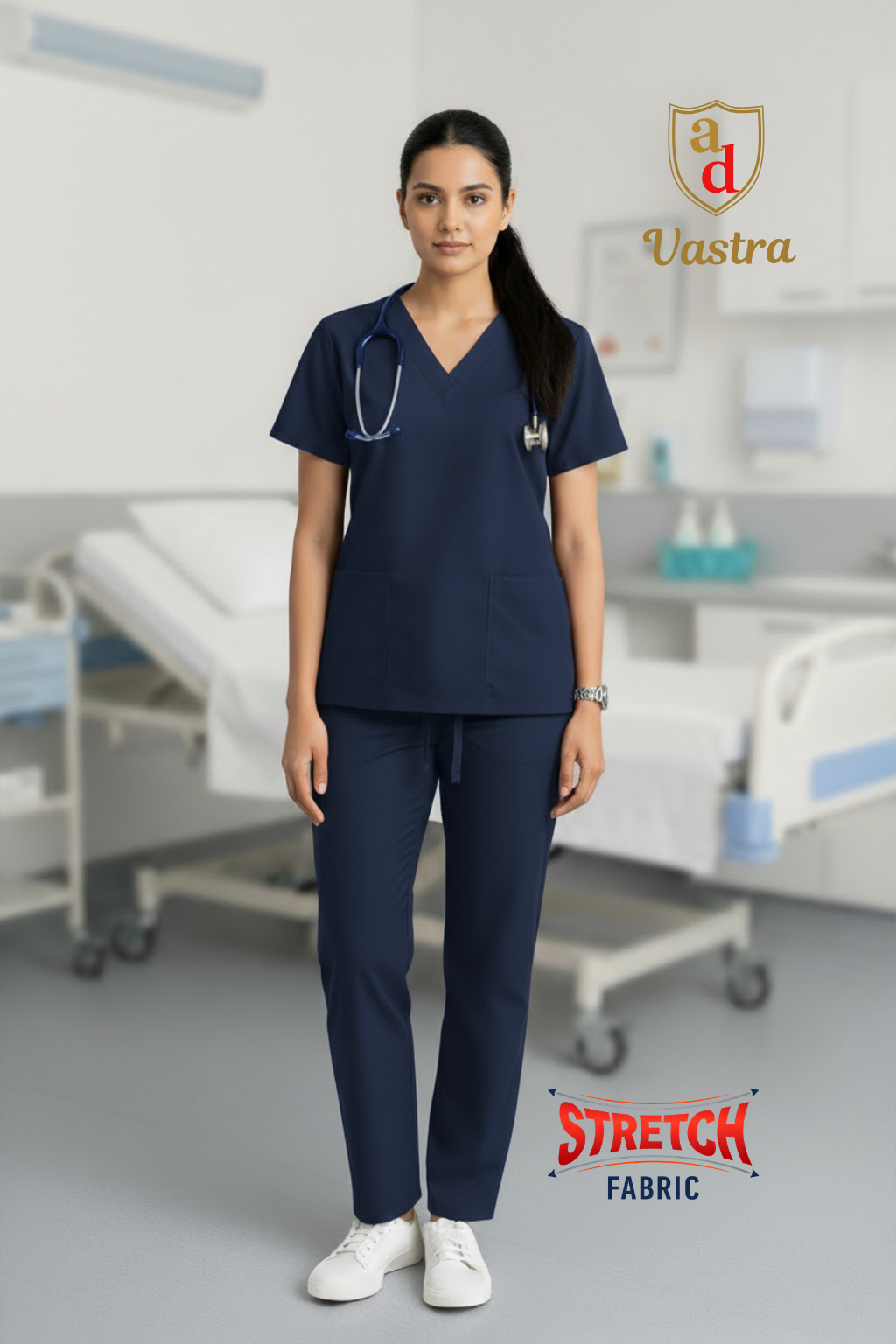 Flex V-Neck Scrub – Women’s, Navy Blue (Stretchable)