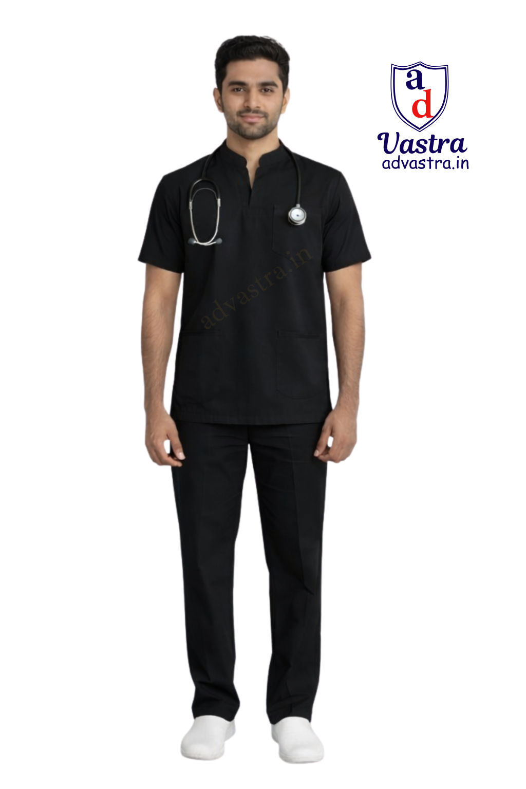 Mandarin Collar  Men’s Scrubs - Black