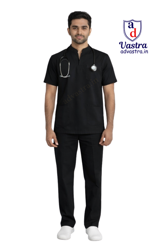 Mandarin Collar  Men’s Scrubs - Black