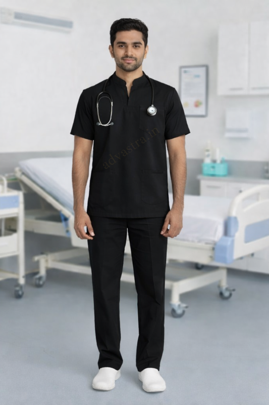 Mandarin Collar  Men’s Scrubs - Black