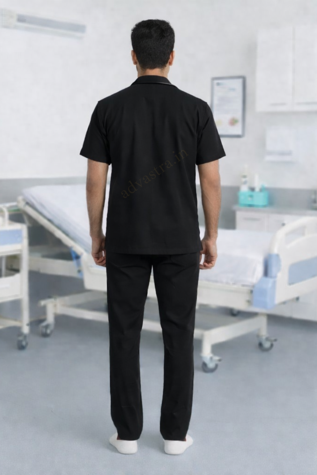 Mandarin Collar  Men’s Scrubs - Black