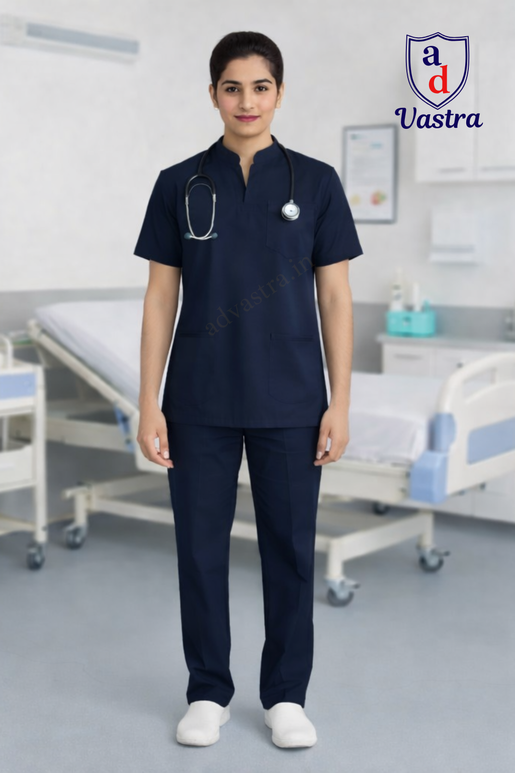 Mandarin Collar  Women’s Scrubs - Blue